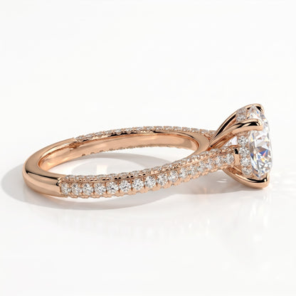 Round lab-grown diamond halo engagement ring in 18K (750) rose gold, detail view 