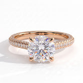Round lab-grown diamond halo engagement ring in 18K (750) rose gold, front view 