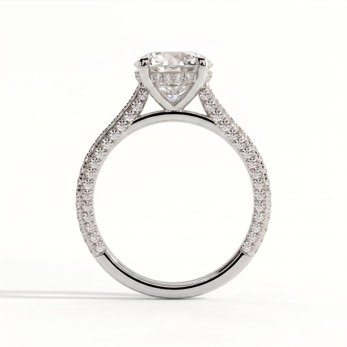 Round lab-grown diamond halo engagement ring in 950 platinum, side profile 