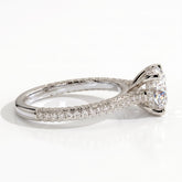 Round lab-grown diamond halo engagement ring in 950 platinum, detail view 