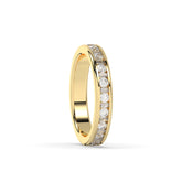 Elodie round and baguette lab-grown diamond channel-set eternity wedding band in 585 yellow gold, side view 