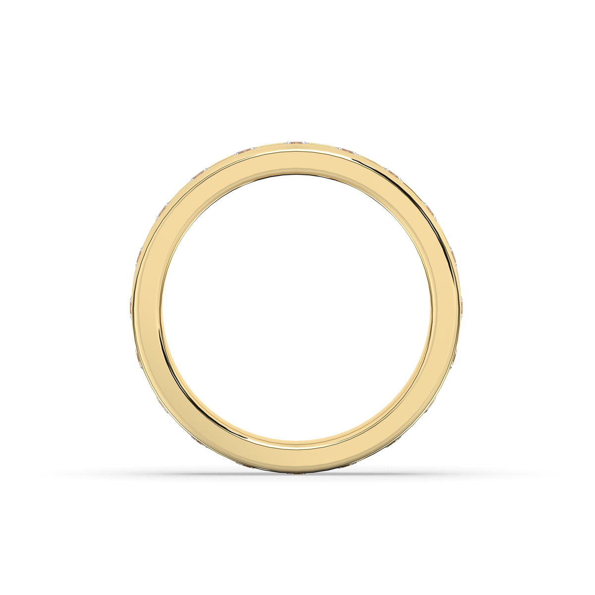 Elodie round and baguette lab-grown diamond channel-set eternity wedding band in 585 yellow gold, top view 