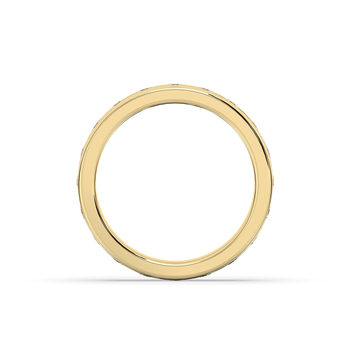Elodie round and baguette lab-grown diamond channel-set eternity wedding band in 750 yellow gold, top view 