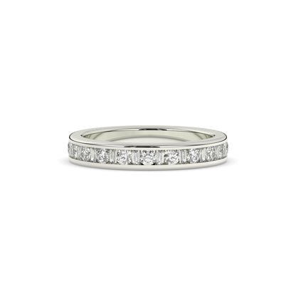 Elodie round and baguette lab-grown diamond channel-set eternity wedding band in 585 white gold, front view 
