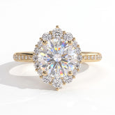 Round lab-grown diamond halo engagement ring in 14K (585) yellow gold, front view 