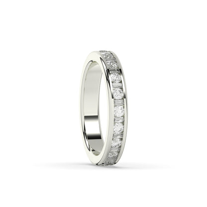 Elodie round and baguette lab-grown diamond channel-set eternity wedding band in 585 white gold, side view 