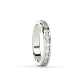 Elodie round and baguette lab-grown diamond channel-set eternity wedding band in 750 white gold, side view 