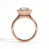 Round lab-grown diamond halo engagement ring in 14K (585) rose gold, side profile 