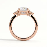 Round lab-grown diamond halo engagement ring in 14K (585) rose gold, side profile 