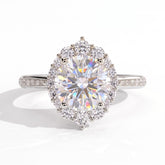 Round lab-grown diamond halo engagement ring in 18K (750) white gold, front view 