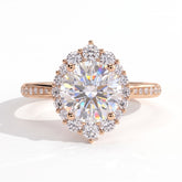 Round lab-grown diamond halo engagement ring in 18K (750) rose gold, front view 