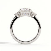 Round lab-grown diamond halo engagement ring in 18K (750) white gold, side profile 
