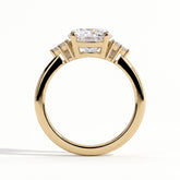 Round lab-grown diamond halo engagement ring in 18K (750) yellow gold, side profile 