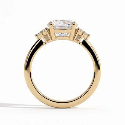 Round lab-grown diamond halo engagement ring in 18K (750) yellow gold, side profile 