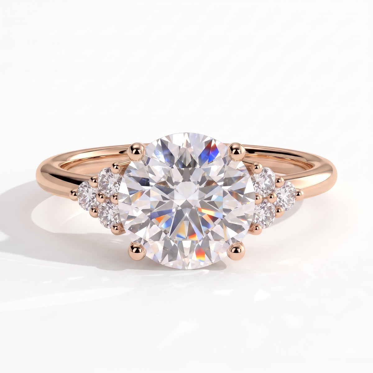 Round lab-grown diamond halo engagement ring in 18K (750) rose gold, front view 