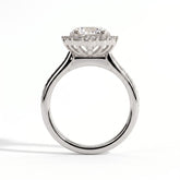 Round lab-grown diamond halo engagement ring in 950 platinum, side profile 