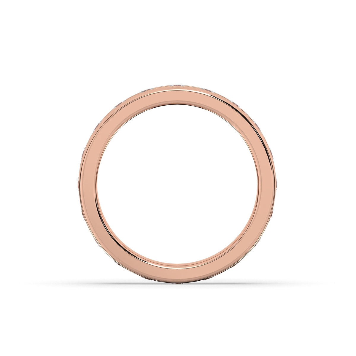 Elodie round and baguette lab-grown diamond channel-set eternity wedding band in 750 rose gold, top view 