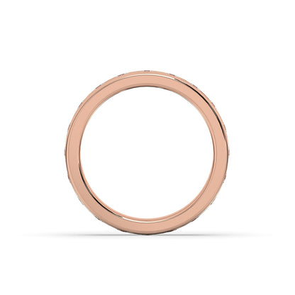 Elodie round and baguette lab-grown diamond channel-set eternity wedding band in 750 rose gold, top view 