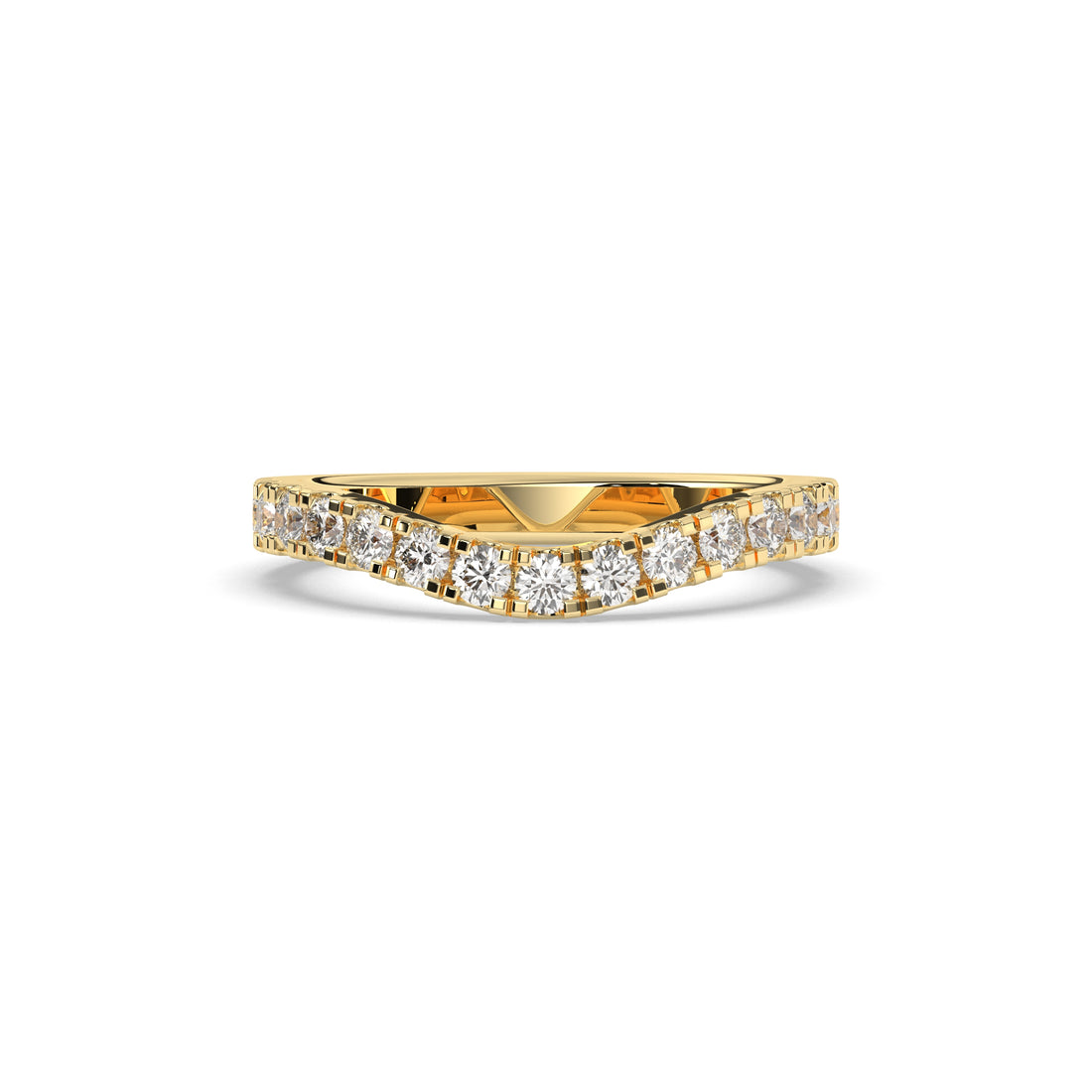 Irmel curved round lab-grown diamond memoire wedding band in 585 yellow gold, front view 