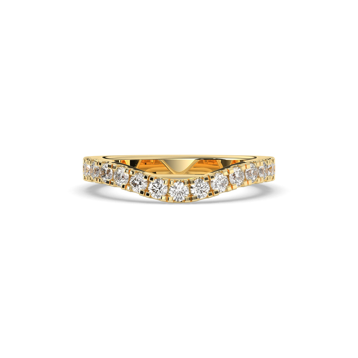 Irmel curved round lab-grown diamond memoire wedding band in 585 yellow gold, front view 