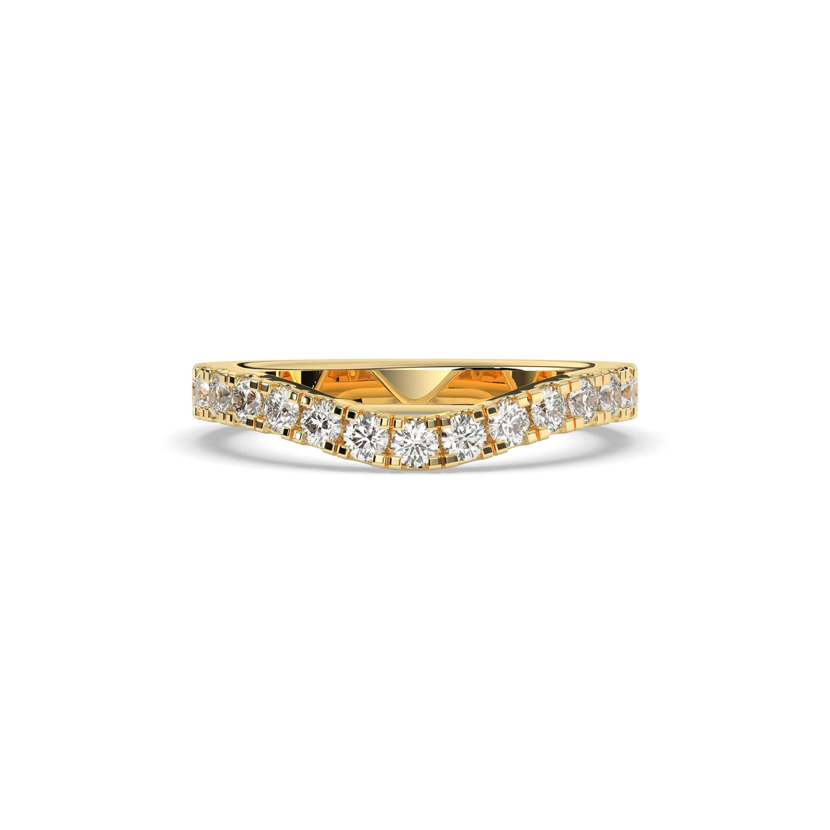 Irmel curved round lab-grown diamond memoire wedding band in 750 yellow gold, front view 