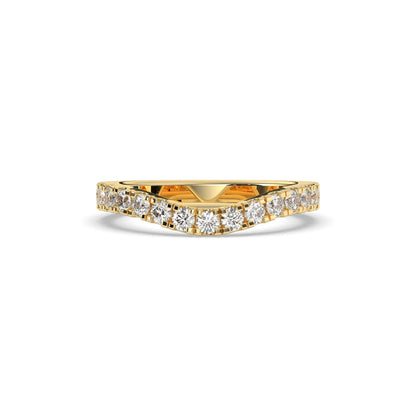 Irmel curved round lab-grown diamond memoire wedding band in 750 yellow gold, front view 