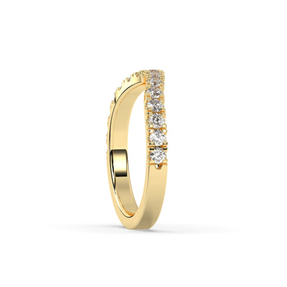 Irmel curved round lab-grown diamond memoire wedding band in 585 yellow gold, side view 