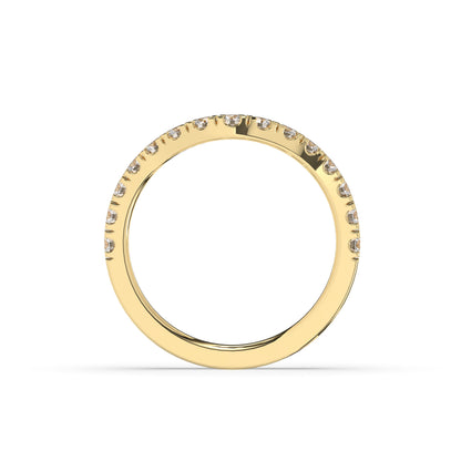 Irmel curved round lab-grown diamond memoire wedding band in 585 yellow gold, top view 