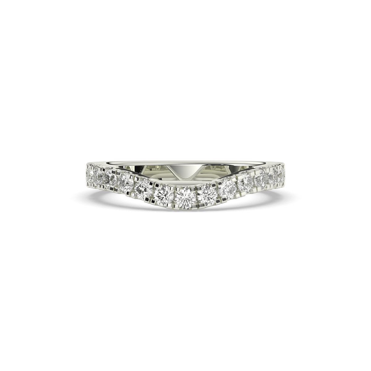 Irmel curved round lab-grown diamond memoire wedding band in 585 white gold, front view 