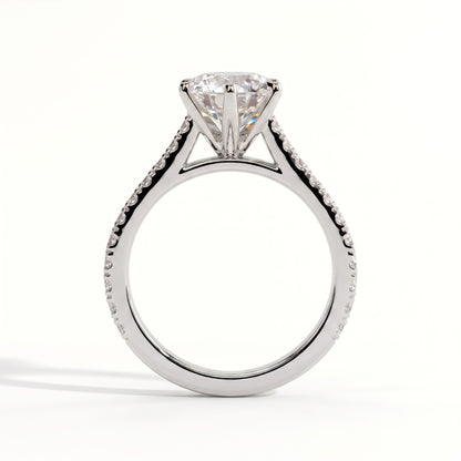 Round lab-grown diamond halo engagement ring in 14K (585) rose gold, side profile 