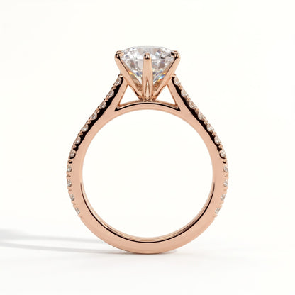 Round lab-grown diamond halo engagement ring in 14K (585) white gold, side profile 