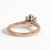 Round lab-grown diamond halo engagement ring in 14K (585) white gold, on white background 