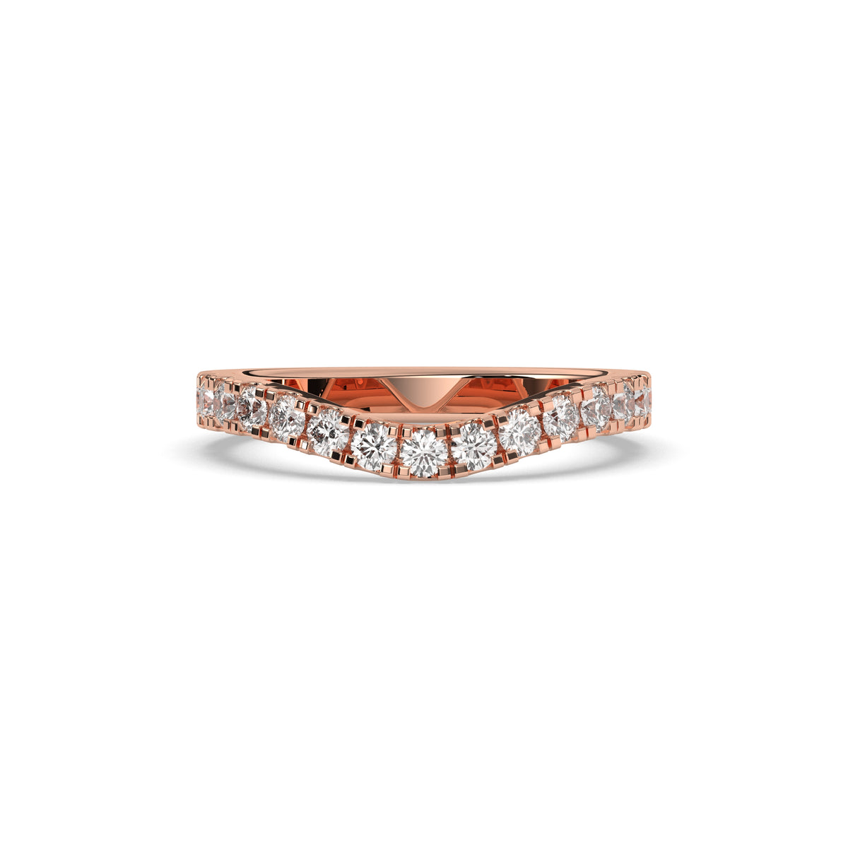 Irmel curved round lab-grown diamond memoire wedding band in 585 rose gold, front view 