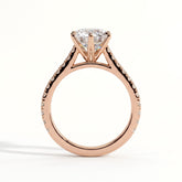 Round lab-grown diamond halo engagement ring in 18K (750) rose gold, side profile 