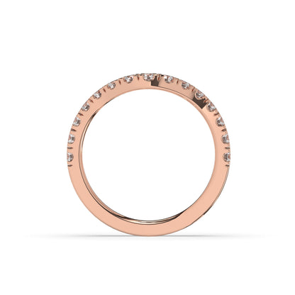 Irmel curved round lab-grown diamond memoire wedding band in 750 rose gold, top view 