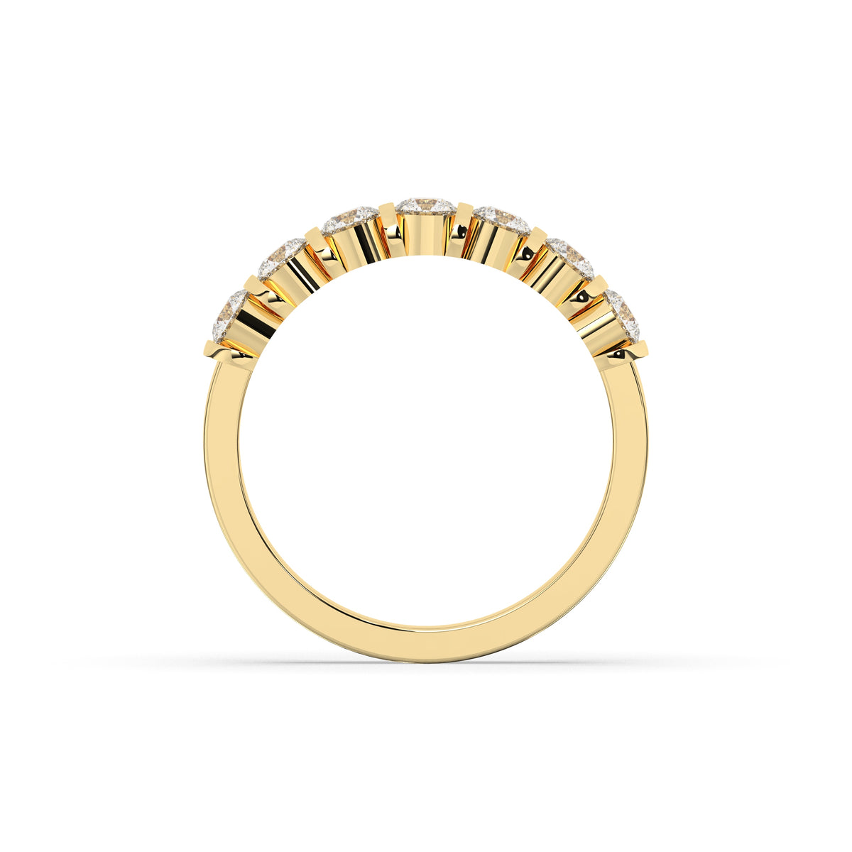 Vivia round lab-grown diamond memoire wedding band in 585 yellow gold, top view 