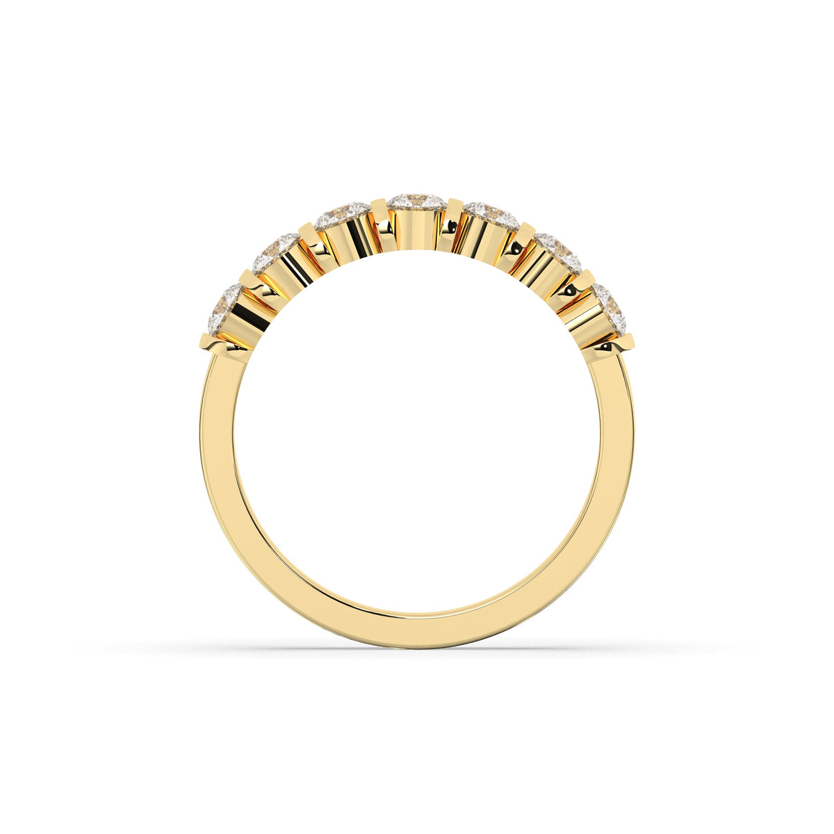 Vivia round lab-grown diamond memoire wedding band in 750 yellow gold, top view 