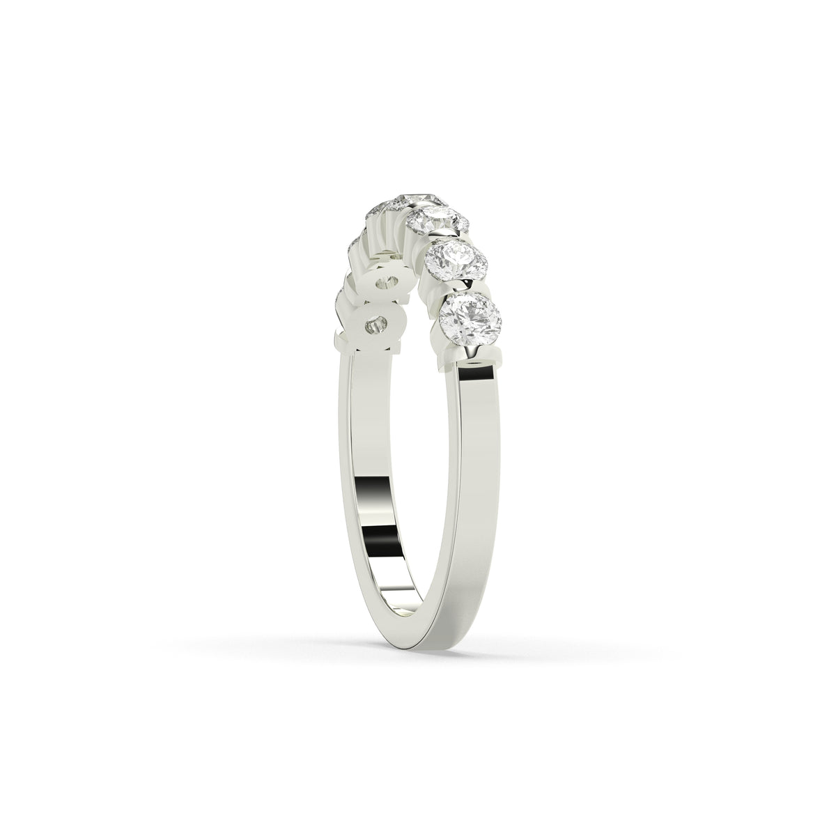 Vivia round lab-grown diamond memoire wedding band in 585 white gold, side view 
