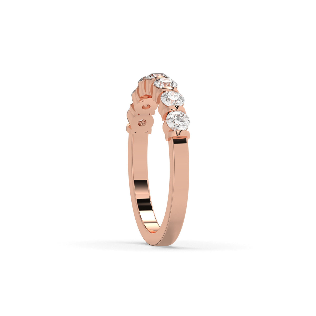 Vivia round lab-grown diamond memoire wedding band in 750 rose gold, side view 