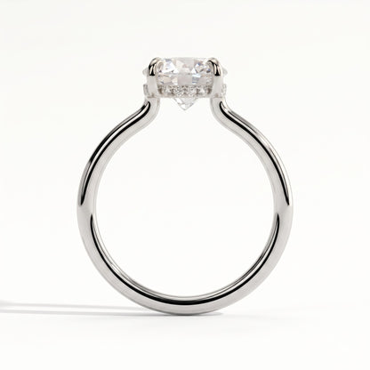 Round lab-grown diamond solitaire engagement ring in 14K (585) white gold, side profile 