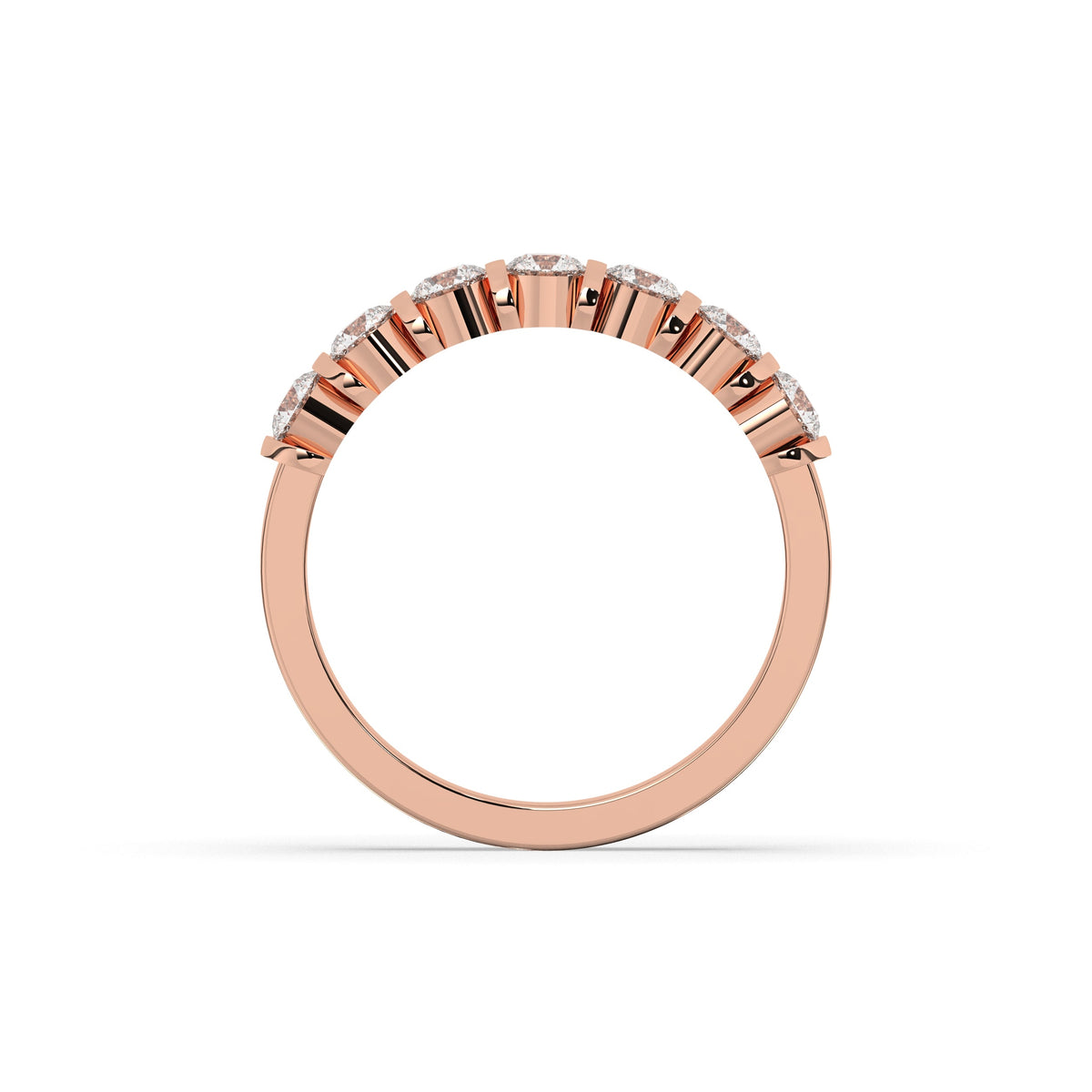 Vivia round lab-grown diamond memoire wedding band in 750 rose gold, top view 
