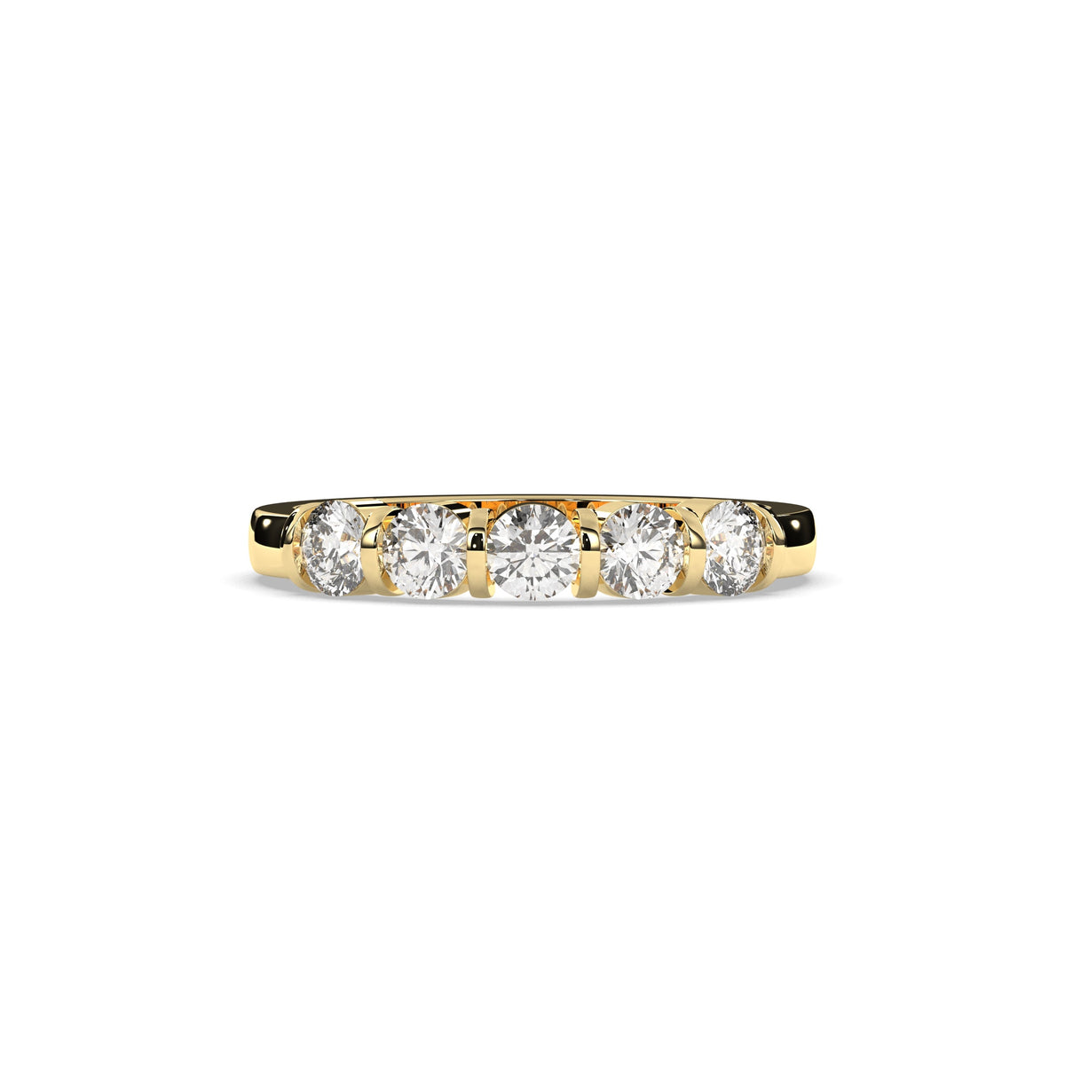 Lorena round lab-grown diamond memoire wedding band in 750 yellow gold, front view 