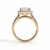 Round lab-grown diamond halo engagement ring in 14K (585) yellow gold, side profile 
