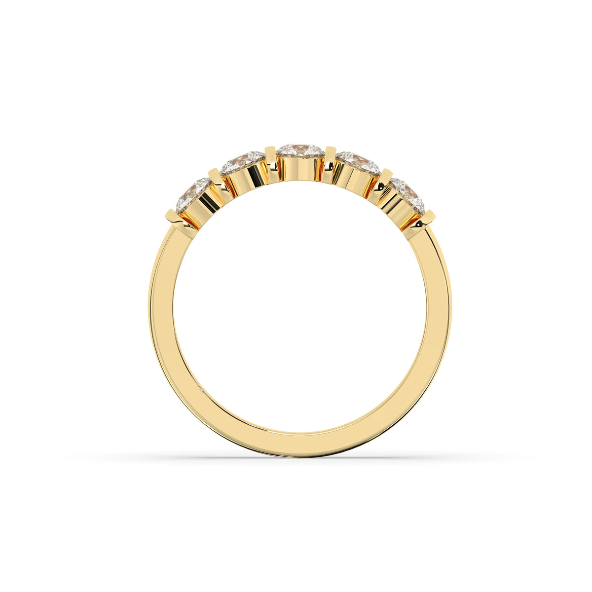 Lorena round lab-grown diamond memoire wedding band in 585 yellow gold, top view 