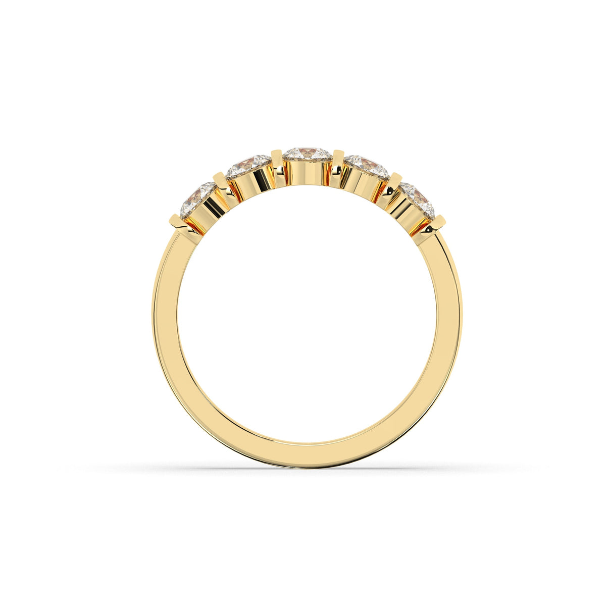 Lorena round lab-grown diamond memoire wedding band in 750 yellow gold, top view 