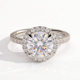 Round lab-grown diamond halo engagement ring in 14K (585) white gold, front view 