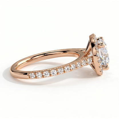 Round lab-grown diamond halo engagement ring in 14K (585) rose gold, detail view 