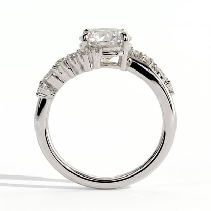 Round lab-grown diamond halo engagement ring in 14K (585) white gold, side profile 