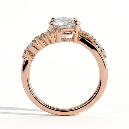 Round lab-grown diamond halo engagement ring in 14K (585) rose gold, side profile 