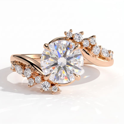 Round lab-grown diamond halo engagement ring in 14K (585) rose gold, front view 